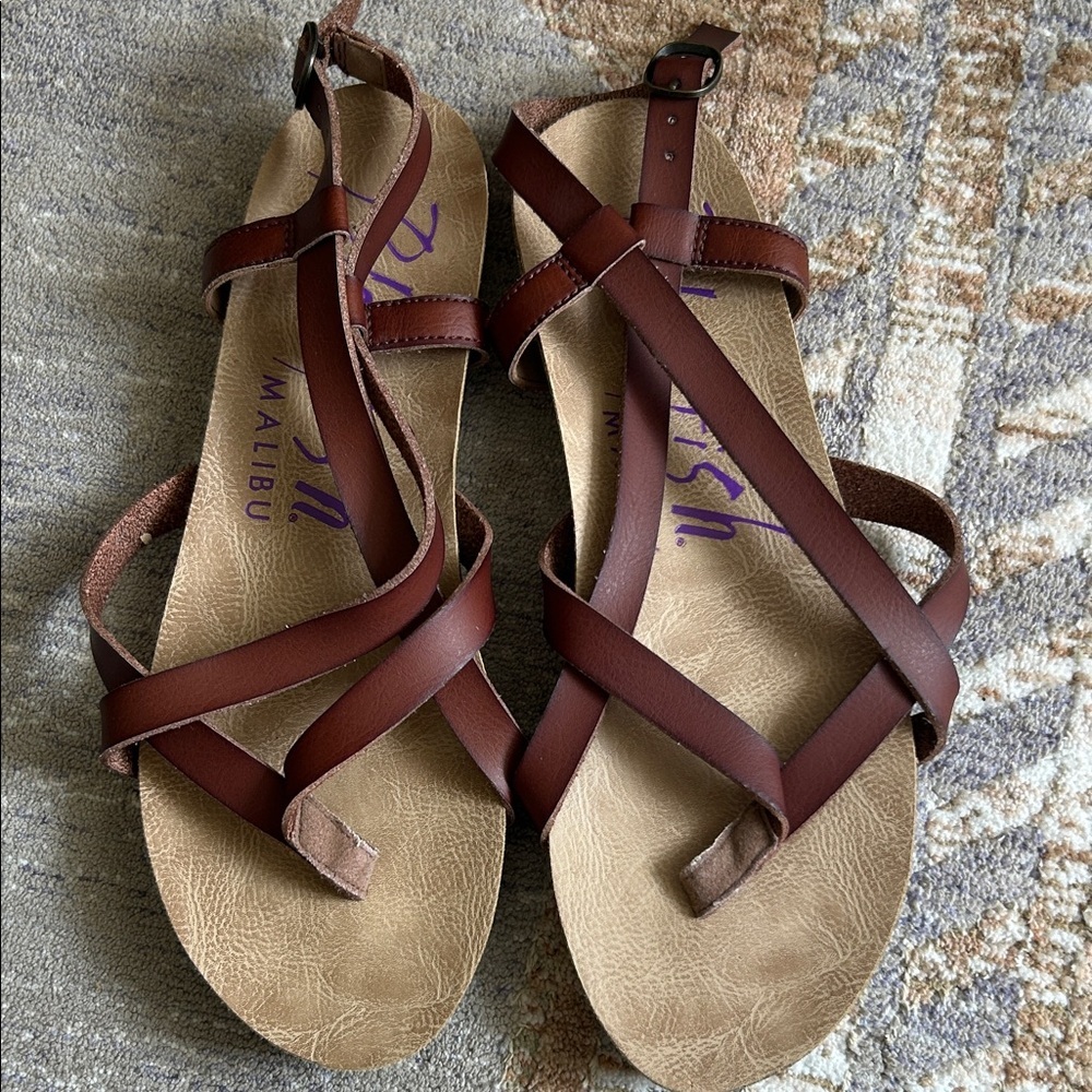 Malibu Blowfish Brown Strappy Cross-Front Sandals size 7.5